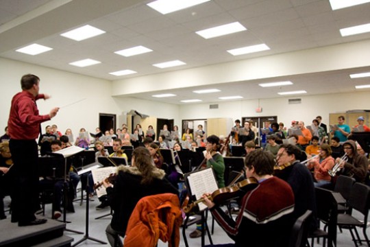 Musicians gathered in rooms