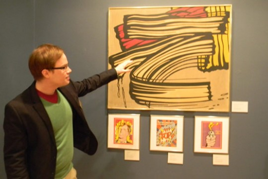 Person presenting art at event