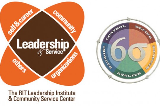 Logo for "RIT Center for Leadership and Civic Engagement" and "Six Sigma"
