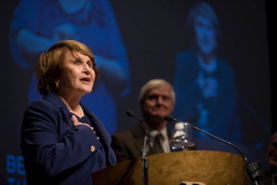 Congresswoman Louise Slaughter standing behind a podium.