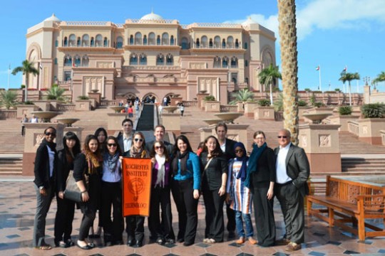 People gathered outside building 