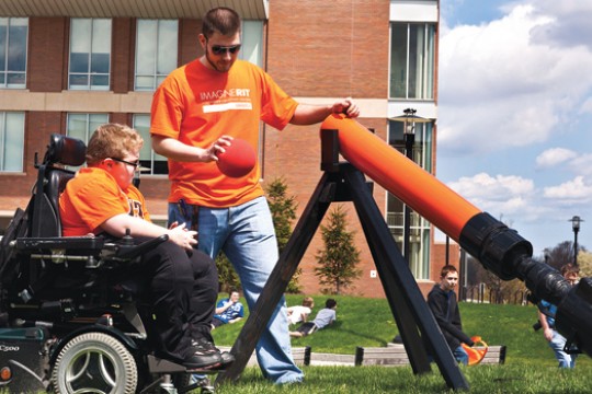 People working at event