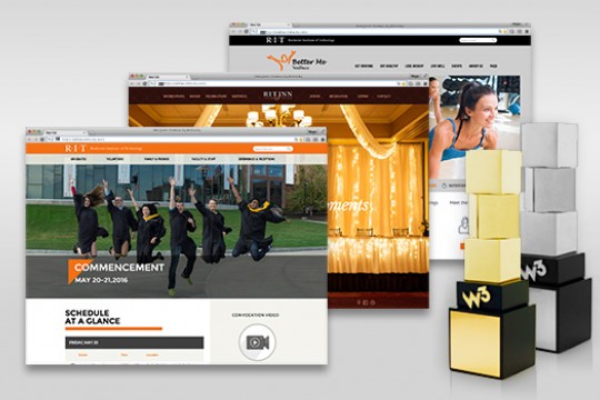 Picture of different RIT webpages next to awards