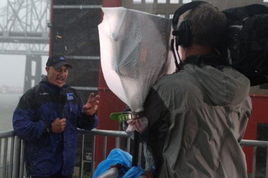 Person speaking outside 