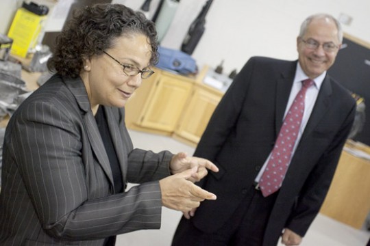 Nancy Sutley stands beside Nabil Nasr.