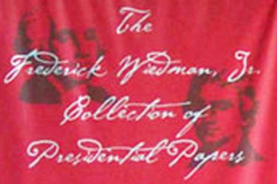 Picture of flag saying "The Frederick Wiedman Jr, Collection of Presidential Papers"