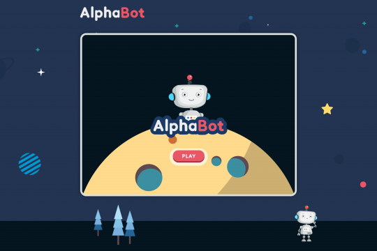 An AlphaBot standing on the moon and ready for the game to start.