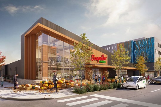 Artists rendering of Braymiller Market building with large glass windows