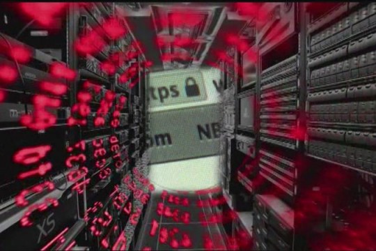 Graphic of tunnel of computer servers pointing toward a browser window