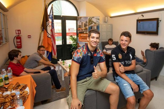 Students hanging out in lounge.