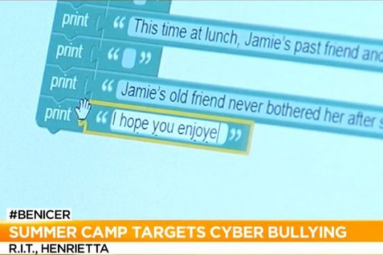 Computer screen showing text: "Jamie's old friend never bothered her after" and "I hope you enjoyed"