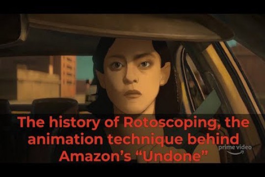 Animated drawing of woman driving with the words: The history of rotoscoping, the animation technique behind Amazon's "Undone."