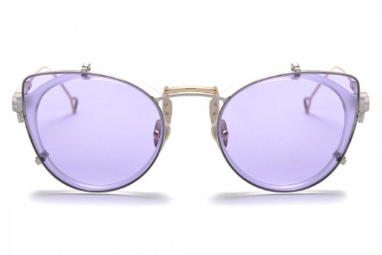 Sunglasses with purple tinted lenses.