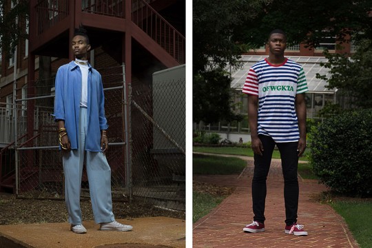 Two black men pose for photos