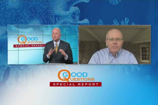 screenshot of TV screen with newscaster in one screen and RIT president in another.