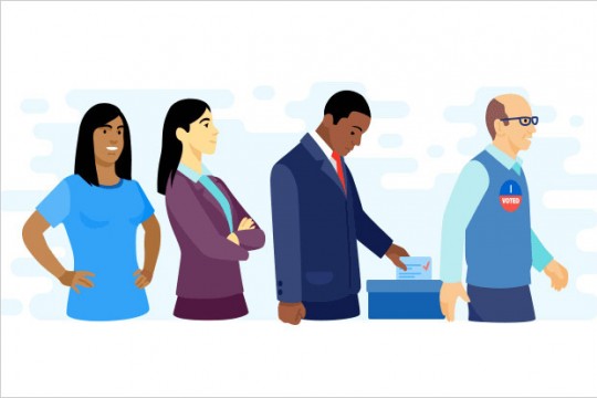 illustration of people of different races voting.