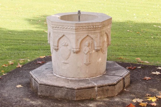 octagonal stone fountain.