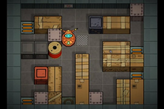 screenshot of video game showing a robot in a maze.