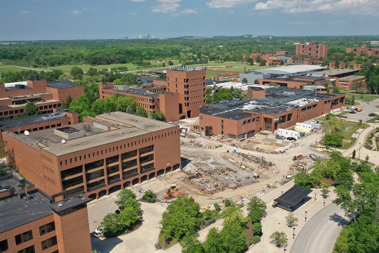 aerial view of construction site on RIT's main campus.