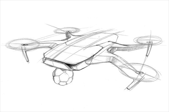 sketch of a camera mounted to a drone.
