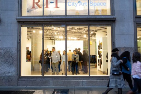 outside view looking into an art gallery.