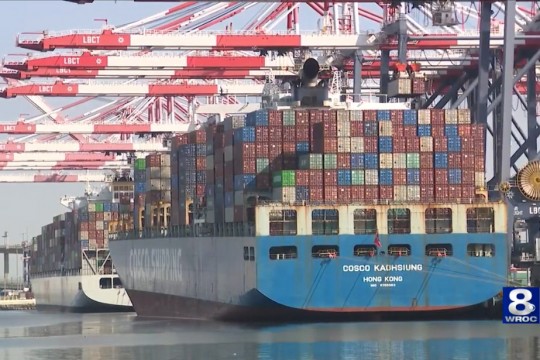 cargo ships at a port.