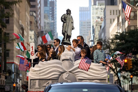 A float featuring Christopher Columbus makes its way down Fifth Avenue during the 75th annual Columbus Day Parade.
