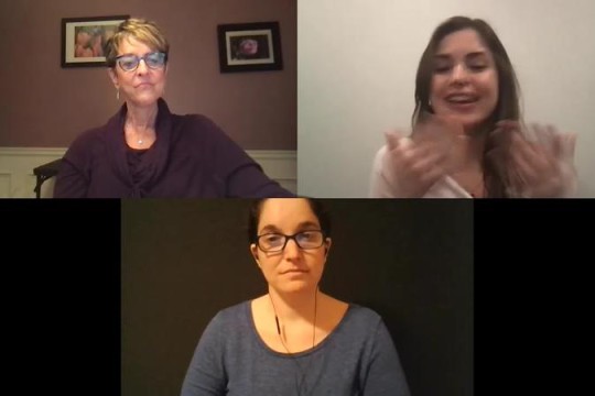 three women on a Zoom call.