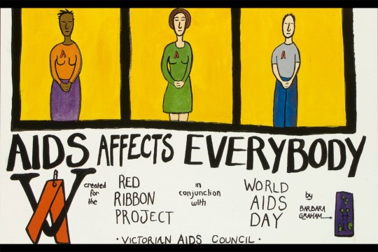 poster with drawings of three people reads, AIDS affects everybody.