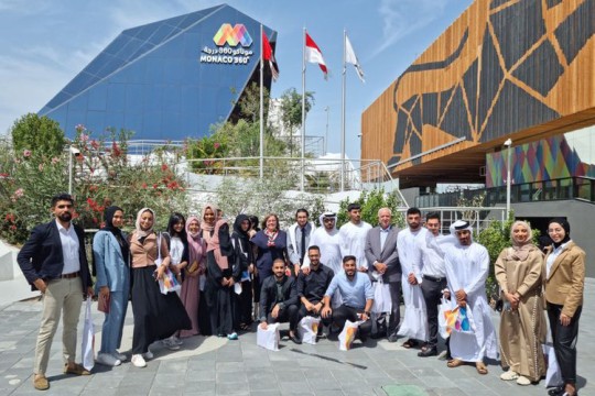 group of students posing outdoors in Dubai.