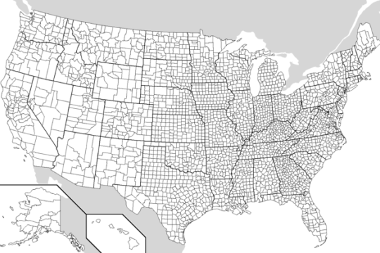 Map of United States with counties outlined