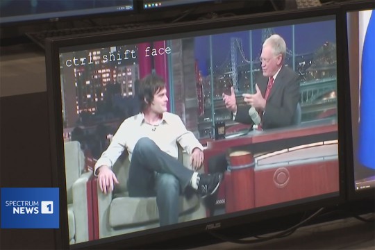 computer monitor showing a clip of Bill Hader talking to David Letterman.