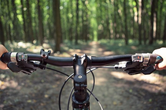 handlebars of a bike from the point of view of the person on the bike.