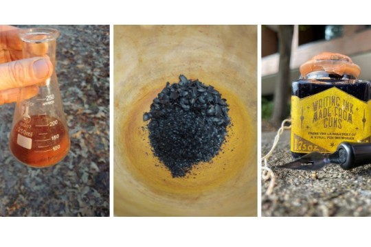 a trio of photos showing gun ink being made