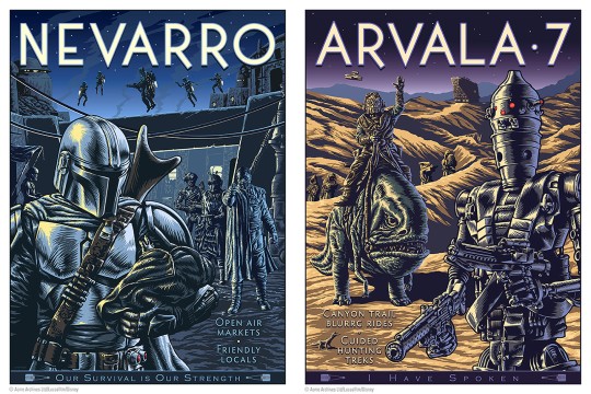 Two Mandalorian posters with characters.