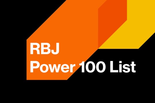 text displays the words RBJ power 100 list on a black background with orange and red flags coming down diagonally from the upper right