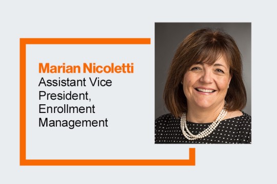 Marian Nicoletti is shown in a headshot next to a box stating her name and position at R I T.