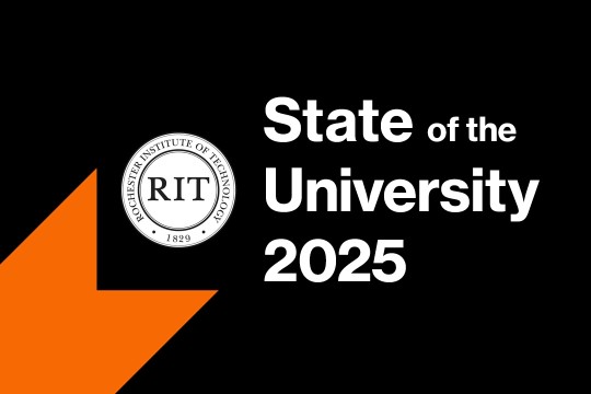 State of the University is shown in white text alongside the R I T presidential seal