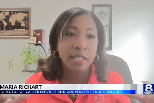 Maria Richart appears on screen with a W R O C news 8 chyron below her.