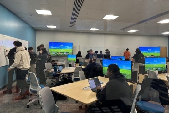 Students working in teams in new 'Classroom of the Future'