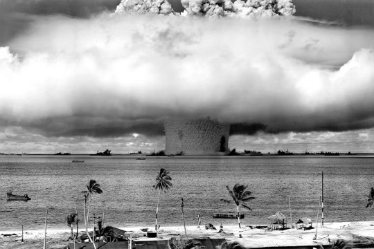 'A nuclear bomb explodes at Bikini Atoll in the Pacific Ocean in 1946'