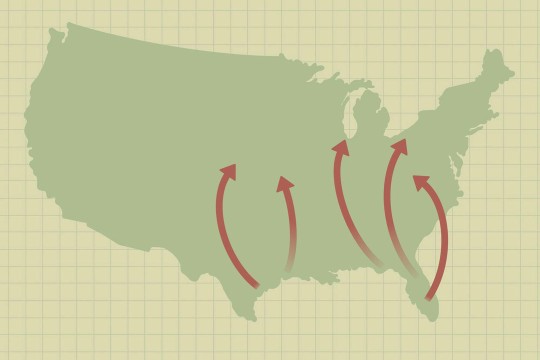 an basic map of the united states with red arrows pointing to the northeast region.