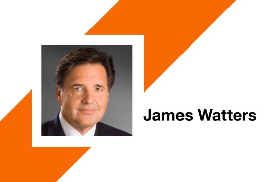 A graphic with an orange stripe and a headshot
