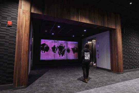 an immersive media installation at Highmark Stadium celebrates the energy of the Bills Mafia.