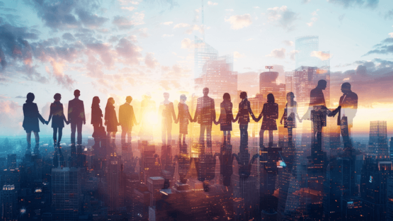People standing together holding hands.