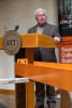 College namesake E. Philip Saunders delivers remarks during a Dec. 5 ceremony at RIT’s Saunders College of Business. The event marked the signing of the steel beam that will support the expansion and renovation of Lowenthal Hall.
<br><p>Photo by Travis LaCoss</p>