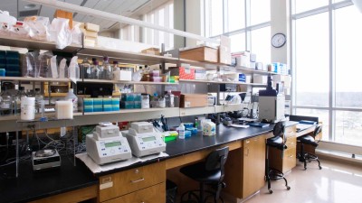 A research lab with measuring equipment on a benchtop