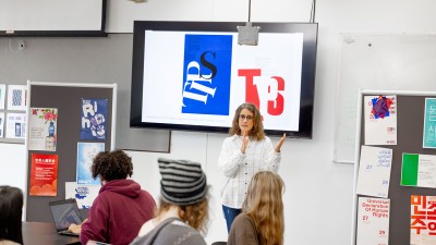 Keli DiRisio teaches in the graphic design studio.