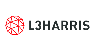 Logo for L 3 Harris in black and red on a white background.