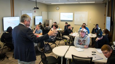Class working in small groups during class